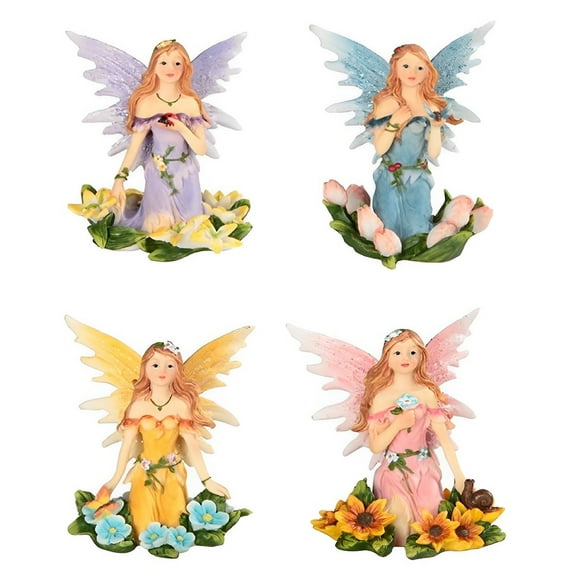 FC Design 4-PC Fairy Sitting on Flower Bed 4"H Figurine Set Statue Sculpture Ornament Decoration Home/Room Decor and Unique Gift Ideas for Housewarming, Holidays and Birthdays
