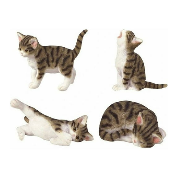 FC Design 4-Piece Mini Tabby Cats Sleeping, Yawning, Walking, and Playing Figurine Set