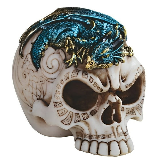 FC Design 4"W Skull with Blue Dragon Figurine Statue Sculpture Ornament Decoration Home/Room Decor and Unique Gift Ideas for Housewarming, Holidays and Birthdays