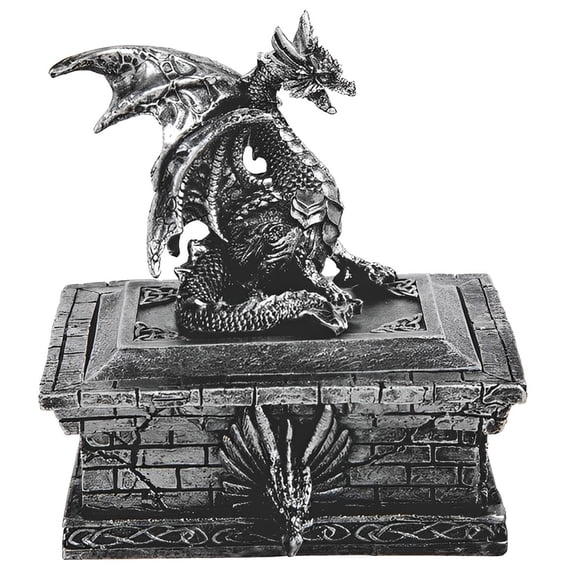FC Design 5.5"H Silver Dragon Guarding Rectangular Trinket Box Statue Sculpture Ornament Decoration Home/Room Decor and Unique Gift Ideas for Housewarming, Holidays and Birthdays