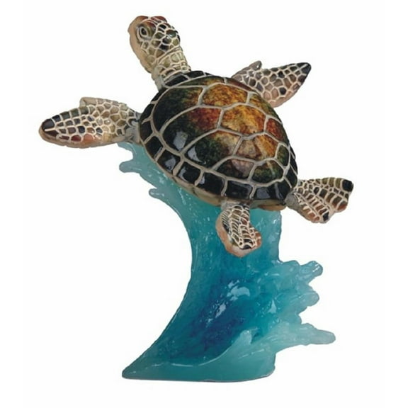 FC Design 5"H Green Sea Turtle Swimming on Wave Statue Marine Life Decoration Figurine