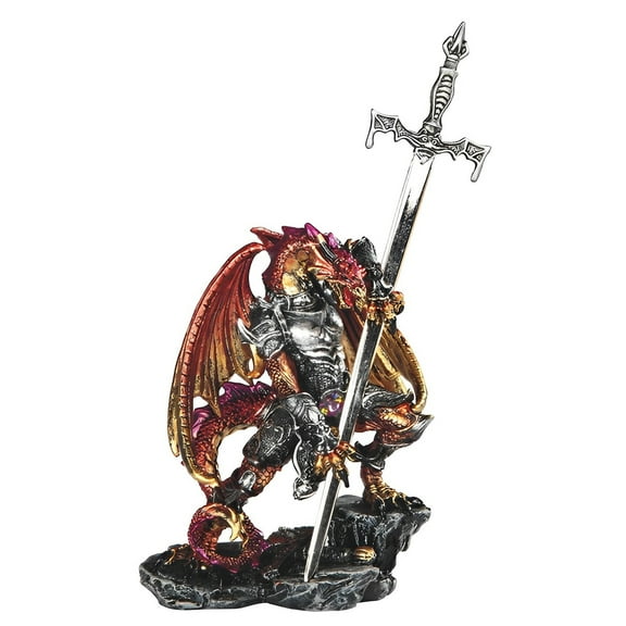 FC Design 5"H Red/Gold Dragon with Armor and Sword Figurine Statue Sculpture Ornament Decoration Home/Room Decor and Unique Gift Ideas for Housewarming, Holidays and Birthdays