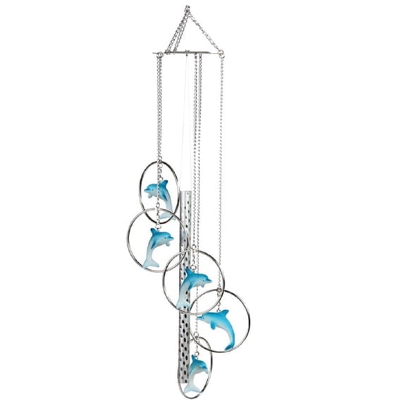 FC Design 5-Ring Polyresin Dolphin 24" Long Wind Chime Garden Patio Decoration