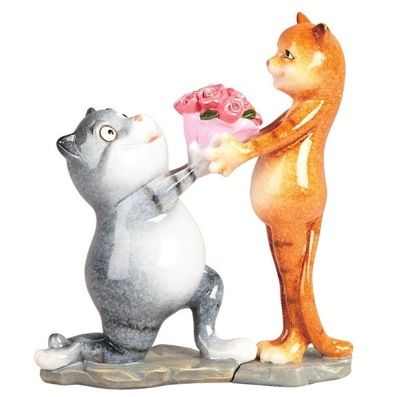 FC Design 6.75"H Cat Present Flowers to Lover Figurine Statue Sculpture Ornament Decoration Home/Room Decor and Unique Gift Ideas for Housewarming, Holidays and Birthdays