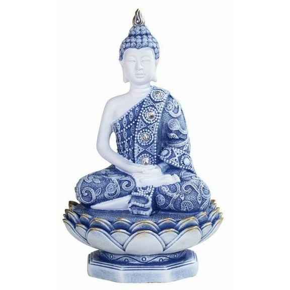 FC Design 6"H Blue and White Thai Buddha on Lotus Seat Statue Feng Shui Decoration Religious Figurine