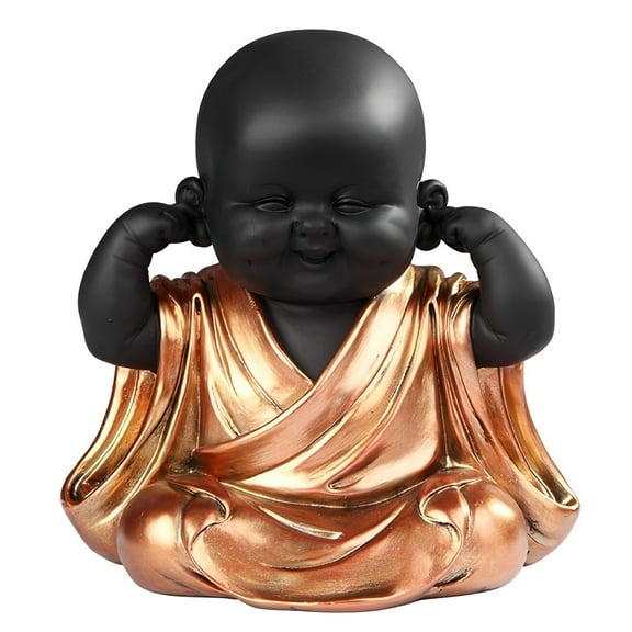 FC Design 6"H Hear No Evil Little Monk in Gold and Black Figurine Statue Sculpture Ornament Decoration Home/Room Decor and Unique Gift Ideas for Housewarming, Holidays and Birthdays