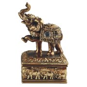 FC Design 6H Square Golden Thai Elephant Above Trinket Box Statue Sculpture Ornament Decoration Home/Room Decor and Unique Gift Ideas for Housewarming, Holidays and Birthdays