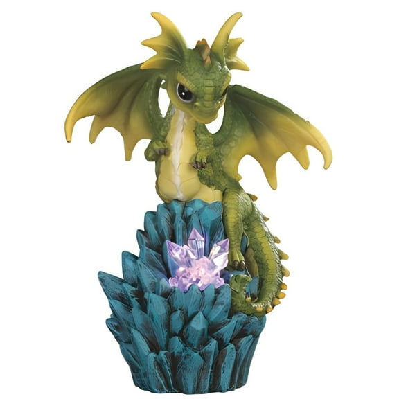 FC Design 7.25"H Green LED Cute Dragon on Rocks Figurine Statue Sculpture Ornament Decoration Home/Room Decor and Unique Gift Ideas for Housewarming, Holidays and Birthdays