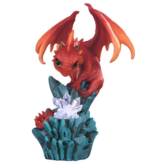 FC Design 7.5"H Red LED Cute Dragon on Rocks Figurine Statue Sculpture Ornament Decoration Home/Room Decor and Unique Gift Ideas for Housewarming, Holidays and Birthdays