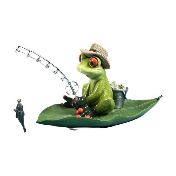 FC Design 7.5"W Frog Fishing on Lily Pad Figurine Statue Sculpture Ornament Decoration Home/Room Decor and Unique Gift Ideas for Housewarming, Holidays and Birthdays