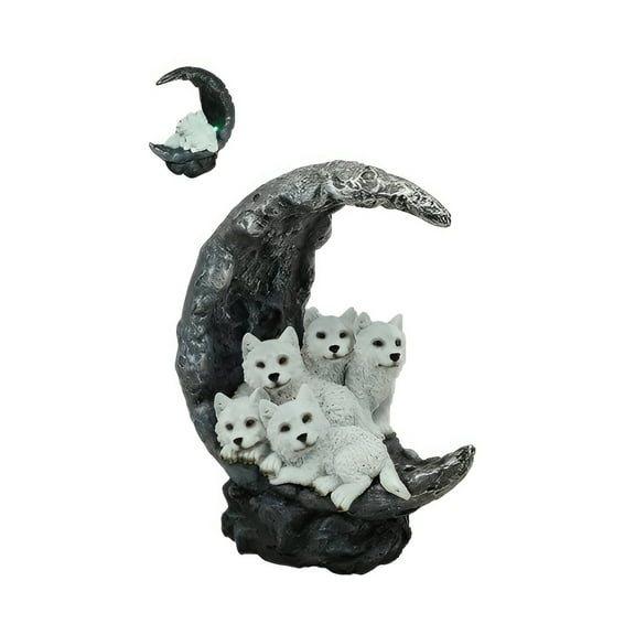 FC Design 7.75"H Wolf Cubs on Moon with LED Figurine Statue Sculpture Ornament Decoration Home/Room Decor and Unique Gift Ideas for Housewarming, Holidays and Birthdays