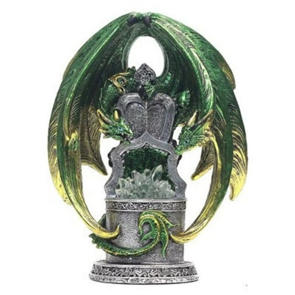 FC Design 8.5"H LED Green Dragon with Treasure Box Figurine Statue Sculpture Ornament Decoration Home/Room Decor and Unique Gift Ideas for Housewarming, Holidays and Birthdays
