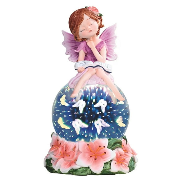 FC Design 8.75"H Purple Fairy with Red Flowers Optic Globe with LED Light Figurine Statue Sculpture Ornament Decoration Home/Room Decor and Unique Gift Ideas for Housewarming, Holidays and Birthdays