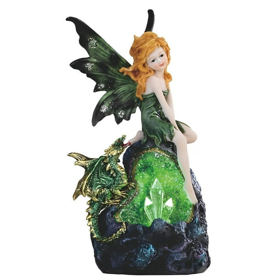 FC Design 8"H Green Fairy and Baby Dragon with LED Faux Crystal Stone Figurine Statue Sculpture Ornament Decoration Home/Room Decor and Unique Gift Ideas for Housewarming, Holidays and Birthdays