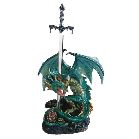 FC Design 8"H Medieval Green/Blue Dragon with Sword Figurine Statue Sculpture Ornament Decoration Home/Room Decor and Unique Gift Ideas for Housewarming, Holidays and Birthdays