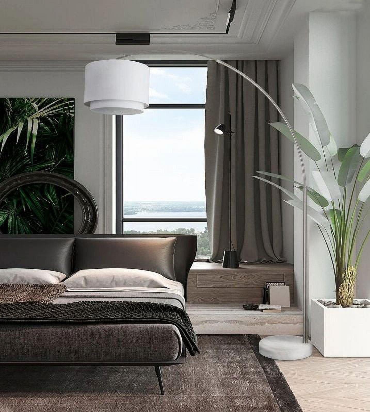 FC Design 81" Adjustable Height Arched Floor Lamp with White Double Drum Shade and White Marble Base