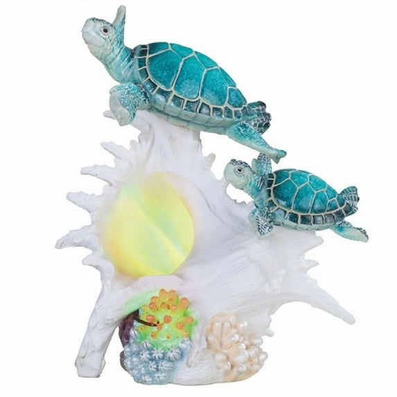 FC Design 9.25"H LED Sea Turtle with Conch Night Light Statue Marine Life Decoration Figurine