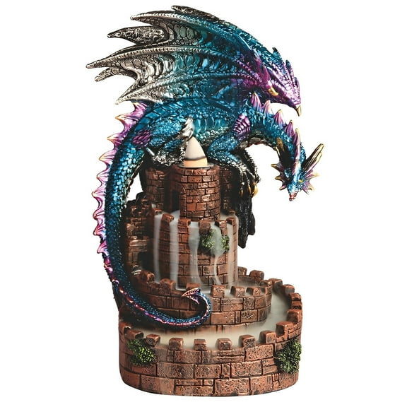 FC Design 9"H Blue Dragon on Castle Backflow Statue Sculpture Ornament Decoration Home/Room Decor and Unique Gift Ideas for Housewarming, Holidays and Birthdays