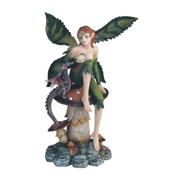 FC Design 9"H Green Fairy with Purple Baby Dragon Sitting on Mushroom Figurine Statue Sculpture Ornament Decoration Home/Room Decor and Unique Gift Ideas for Housewarming, Holidays and Birthdays
