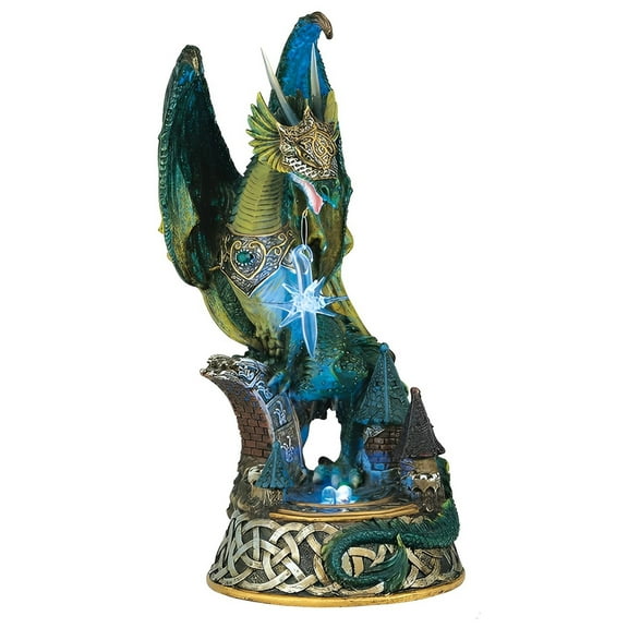 FC Design 9"H LED Green Dragon Standing on Village Figurine Statue Sculpture Ornament Decoration Home/Room Decor and Unique Gift Ideas for Housewarming, Holidays and Birthdays