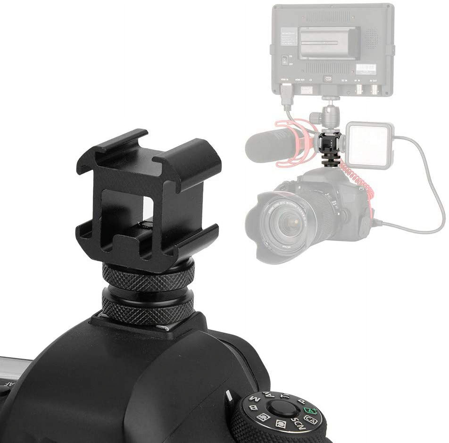 FCHot Shoe Mount, Triple Hot Shoe Mount Adapter Camera Hot Shoe Holder