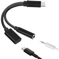FCType C to 3.5mm Charge Audio Adapter 2 in 1 USB C Splitter Headphone