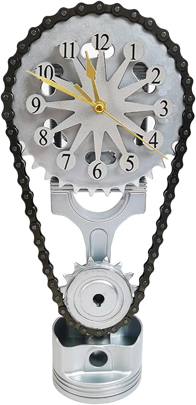FCVintage Clock with Rotating Gear Timing Chain Clock Desktop Rotating