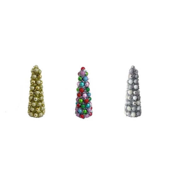 FC Young 9070949 Glitter Ball Cone Tree Tabletop Indoor Christmas Decor - Pack of 4