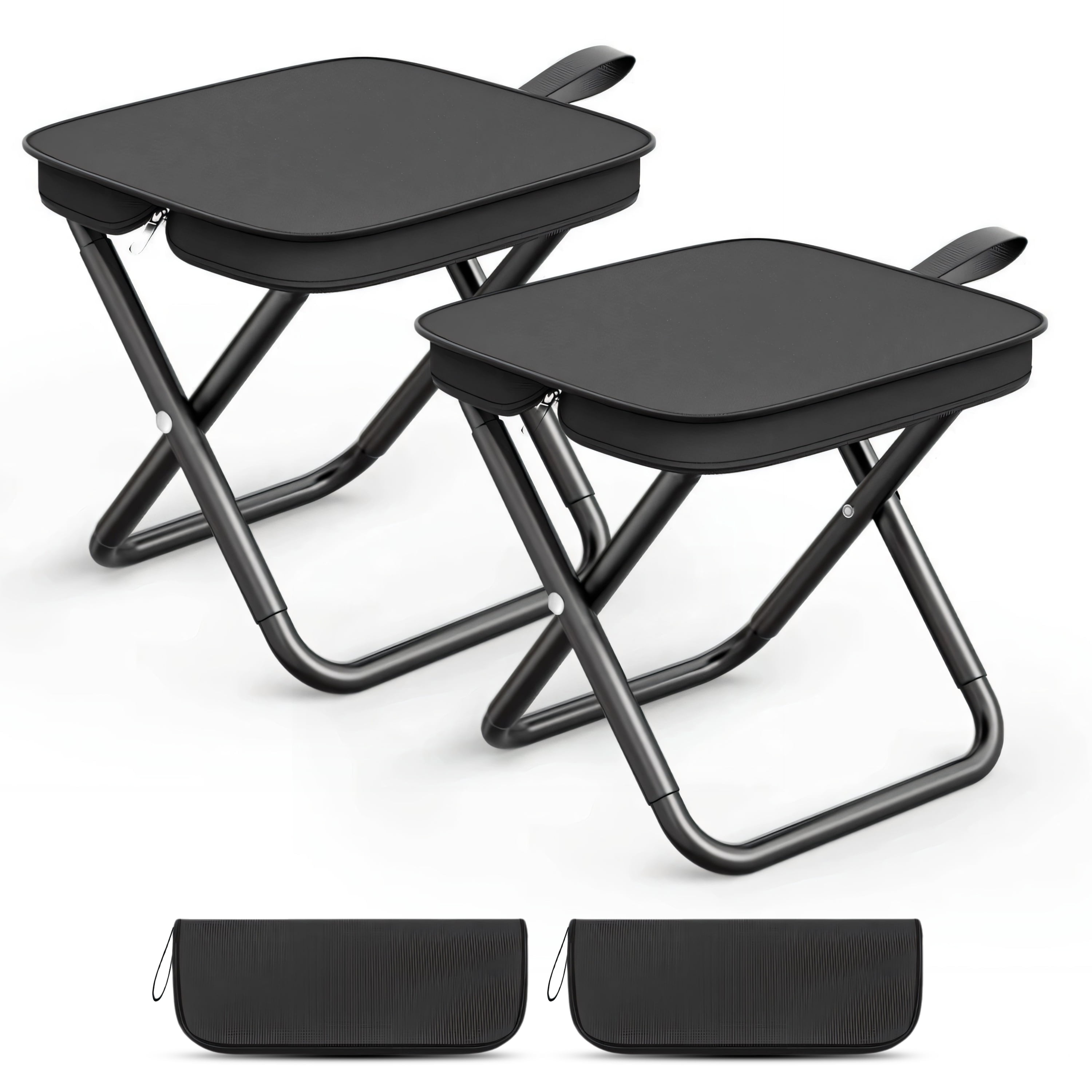 Camping Stools Set of 2, 10.6 Inch Small Portable Folding Chair with Carry Bag, Collapsible Camp Stools for Adults, Outdoor Footstool for Picnic Hiking Fishing, Hold Up to 220 LBS, Easy Setup, Black