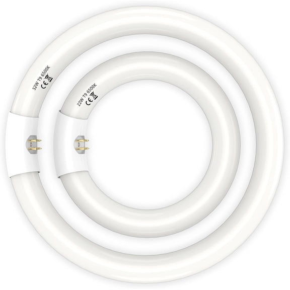 FC8T9 22W and FC12T9 32W Set Daylight, 8 Inch T9 22 Watts Circular Fluorescent Tube, 12 Inch 32 Watts Round Fluorescent Bulb, CRI 80, 6500K,G10q Prong, Circline Kitchen and Bath Light Bulbs
