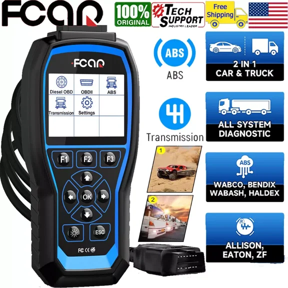 FCAR F507 Heavy Duty Truck Scan Tool Car & Truck 2 in 1 Code Reader All System Scan Tool ABS & Transmission Actuation Test for Wabco, Bendix, Allison, ZF,EOBD OBD2 Scanner HD OBD Diesel Truck Scanner
