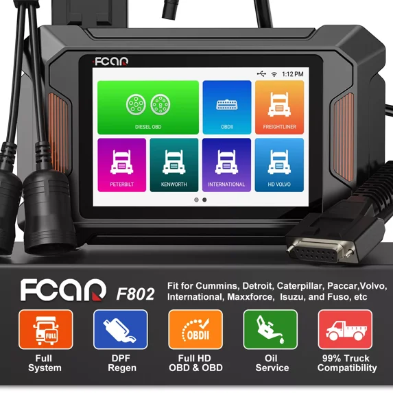 FCAR F802 PRO Diesel Truck Diagnostic Scanner 24V HD OBD Scan All System DPF Regeneration Oil Service Reset Truck Engine Scanner OBD2 Scanner Car & Truck Code Reader Diesel Heavy Duty Truck Scan Tool