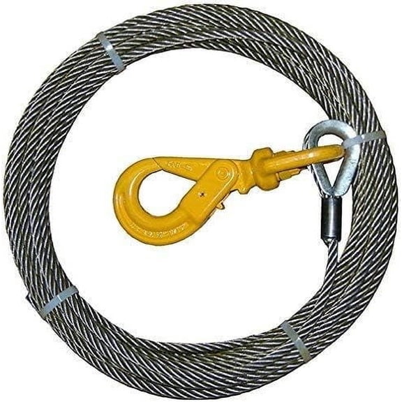 FCC-37100-SLH 3/8" x 100' Fiber Core Winch Cable with Self Locking Swivel Hook, 13,400 lbs. Breaking Strength & 3,780 lbs. WLL @ 3.55:1 Safety Factor.