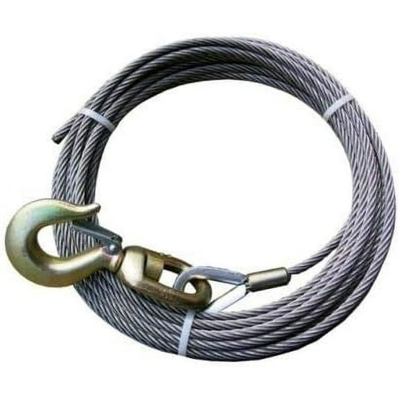 FCC-4350-SWH 7/16" x 50' Fiber Core Winch Cable with Swivel Hook, 18,100 lbs. Breaking Strength & 5,120 lbs. WLL @ 3.55: 1 Safety Factor