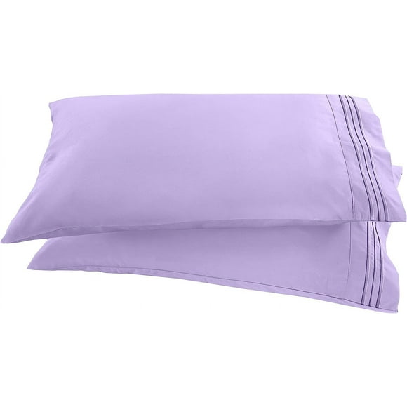FCCAUD-1500 Thread Count Embroidered Egyptian Quality Luxurious Silky Soft WRINKLE & FADE RESISTANT 2-Piece Pillowcase, Standard/Queen Size, Lilac