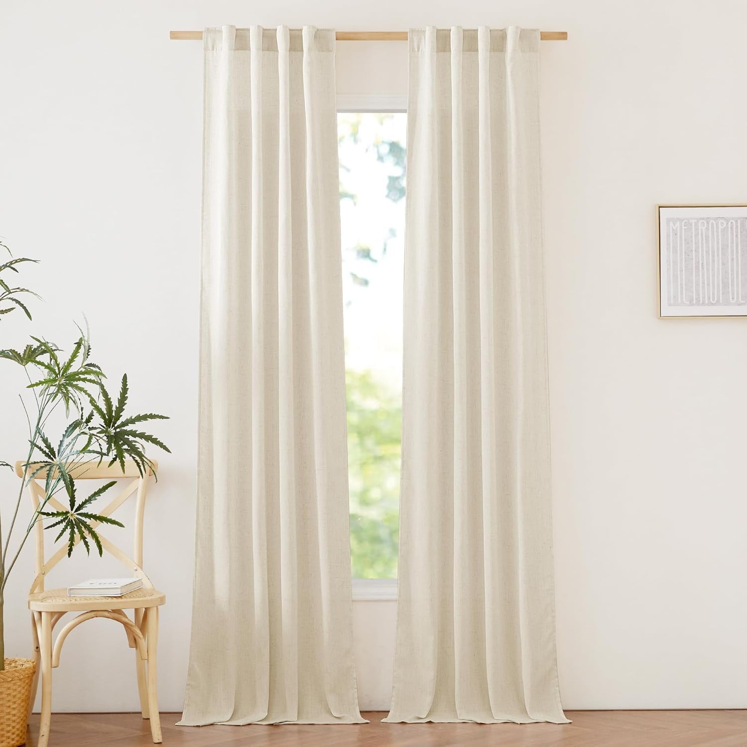 FCCAUD-Natural Linen Bedroom Curtains 84 inches Long, Rod Pocket & Back ...