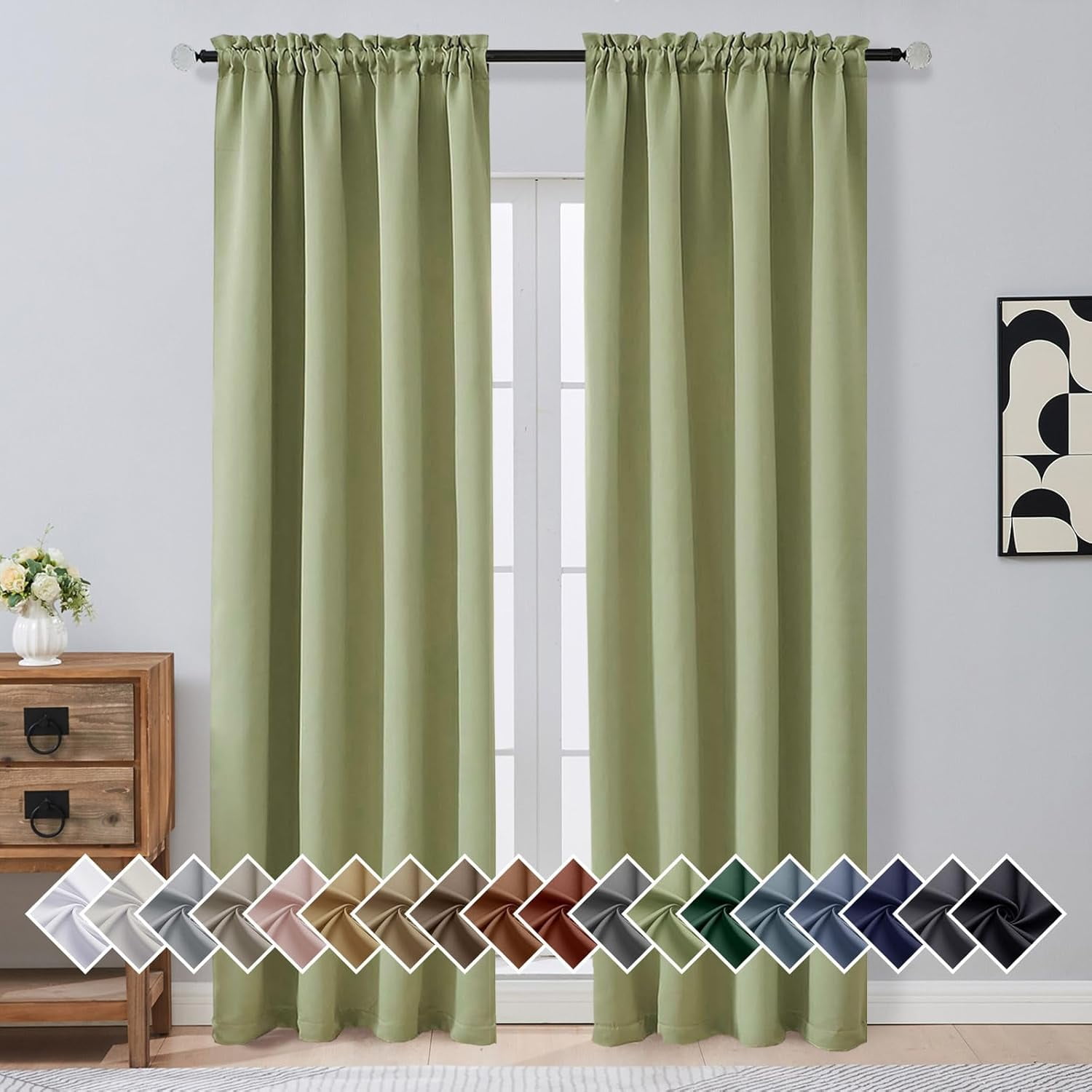 FCCAUDSage Green Blackout Curtains for Bedroom 90 Inches Long 2 Panels