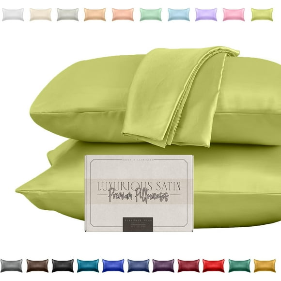 FCCAUD-Silky and Luxurious 2-Piece Satin Pillowcase Set for Healthier Skin and Hair, Hidden Zipper Closure and Beautifully Packaged, Satin Pillowcase Set, King, Pistachio Green