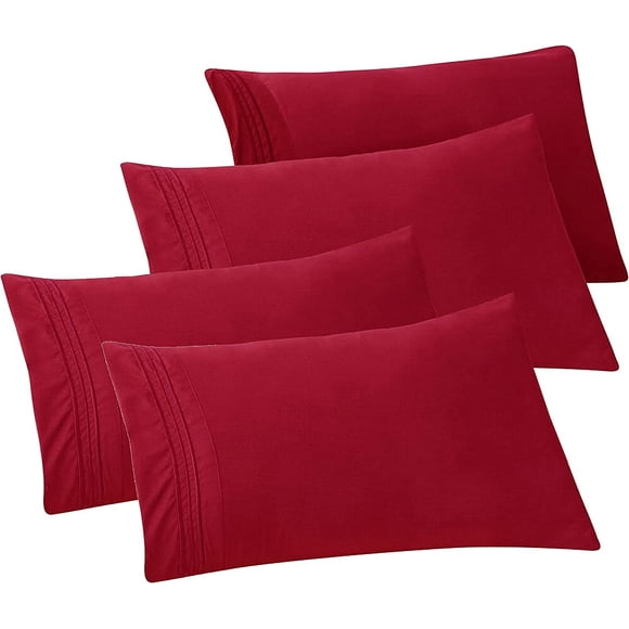 FCCAUD-Solid Pillowcases Egyptian Quality 1500 Thread Count Care, Smooth Weave, Wrinkle and Stain Resistant, Easy Slip-On, King, Burgundy 4