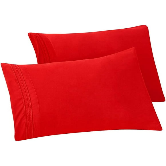 FCCAUD-Solid Pillowcases Egyptian Quality 1500 Thread Count Care, Smooth Weave, Wrinkle and Stain Resistant, Easy Slip-On, Standard/Queen, Red 2