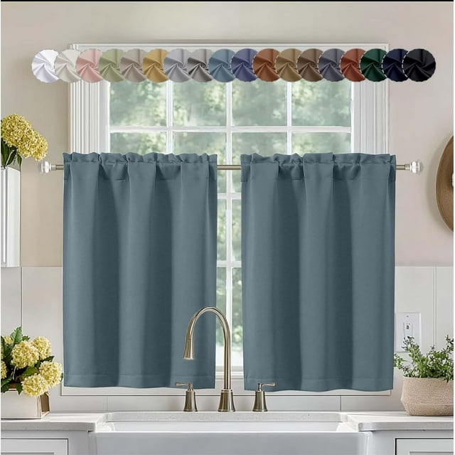 FCCAUDStone Blue Short 36 Inches Blackout Curtain 2 Panels Set, Half