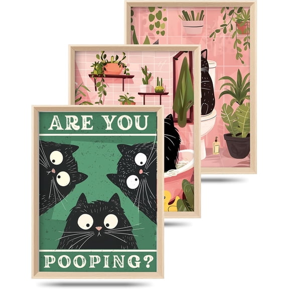 FCCUYE 12"x16" Wood Framed Wall Art, Black Cats Canvas Wall Decor, Set of 3, Henri Matisse and Van Gogh Prints Poster, Funny Cute Animal Pictures for Living Room, Bathroom, Gifts