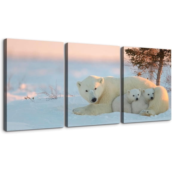 FCCUYE 3 Panel Winter Fox Canvas Wall Art for Home Decor - Charming Snow Scene with Cute Fox Pictures Print On Canvas HD Giclee Artwork Ready to Hang - 12"x18"x3 Panels