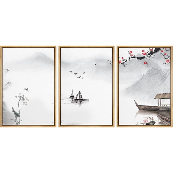 FCCUYE 3 Panel d Canvas Wall Art - The Magpie by Claude Monet - Giclee Print Gallery Wrap Modern Home Art - Natural