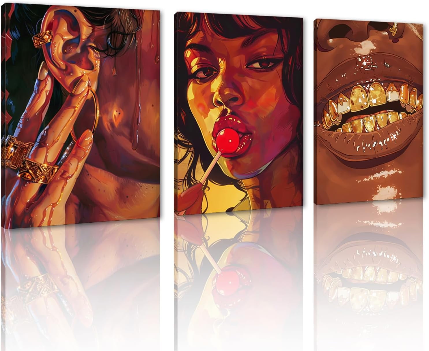 FCCUYE 3 Panels Black Woman Canvas Wall Art African American Sexy ...