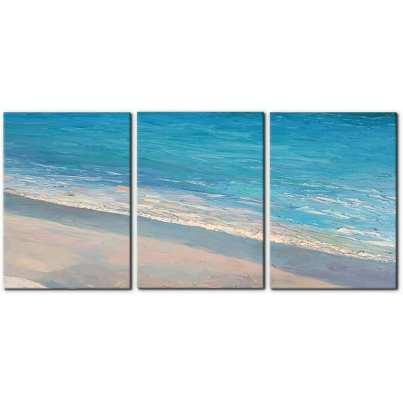 FCCUYE - 3 Panels Canvas Wall Art Decor - Oil Painting Style Seascape with Waves on The Beach - Giclee Modern Artwork Prints on Canvas Gallery Wrap Home Decor Stretch Framed Ready to Hang - 12"x16"x3