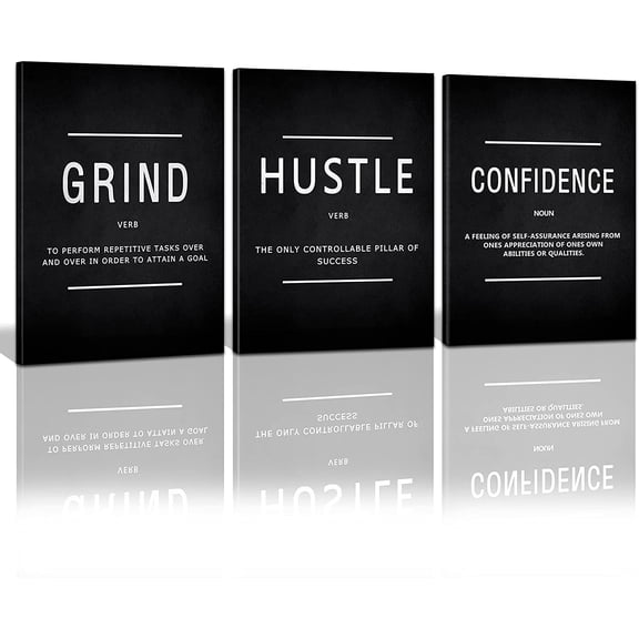 FCCUYE 3 Panels Modern Framed Inspirational Quote Canvas Wall Art-Mindset is Everything Goldfish Strong Shark Motivational Posters Framed, Bathroom Bedroom Office Decor Framed Ready to Hang