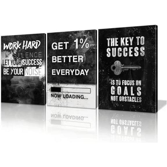 FCCUYE 3 Panels Modern Framed Inspirational Quote Canvas Wall Art-Mindset is Everything Goldfish Strong Shark Motivational Posters Framed, Bathroom Bedroom Office Decor Framed Ready to Hang