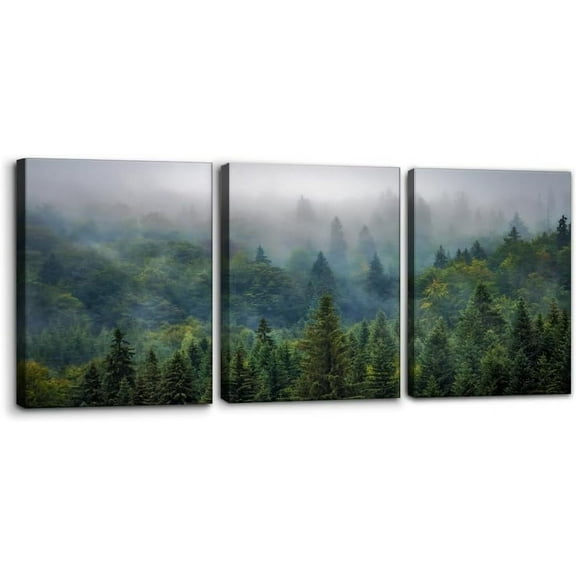 FCCUYE 3 Panels Natural Landscape Canvas Wall Art Print Trees with Misty Lake Reflection Painting Wall Decor for Living Room Home Decoration Gallery Wrapped Posters and Prints Ideal Gifts - 12"x16"x3