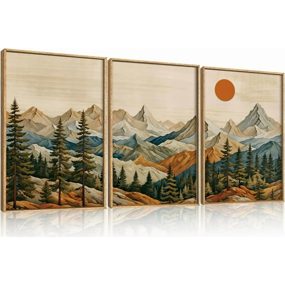 FCCUYE 3 Pcs Neutral Abstract Framed Wall Art, Mid Century Modern Canvas Wall Decor, Boho Geometric Line Wall Painting, Beige Minimalist Textured Art Print for Living Room Bedroom Office - 16x24inch